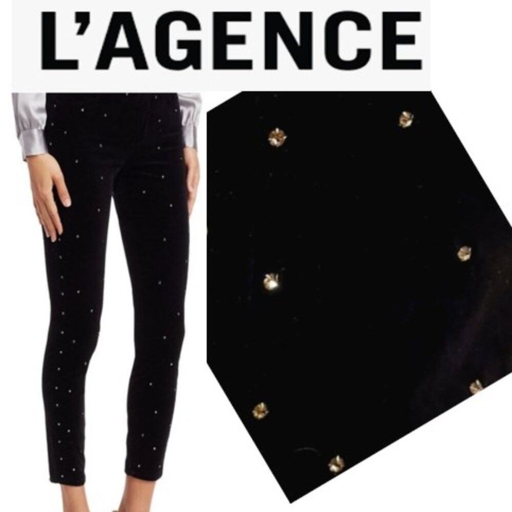 L’agence Margot VELVET Pants DIAMONDS Crystals Sz 24 Black SKinny Glam Party
